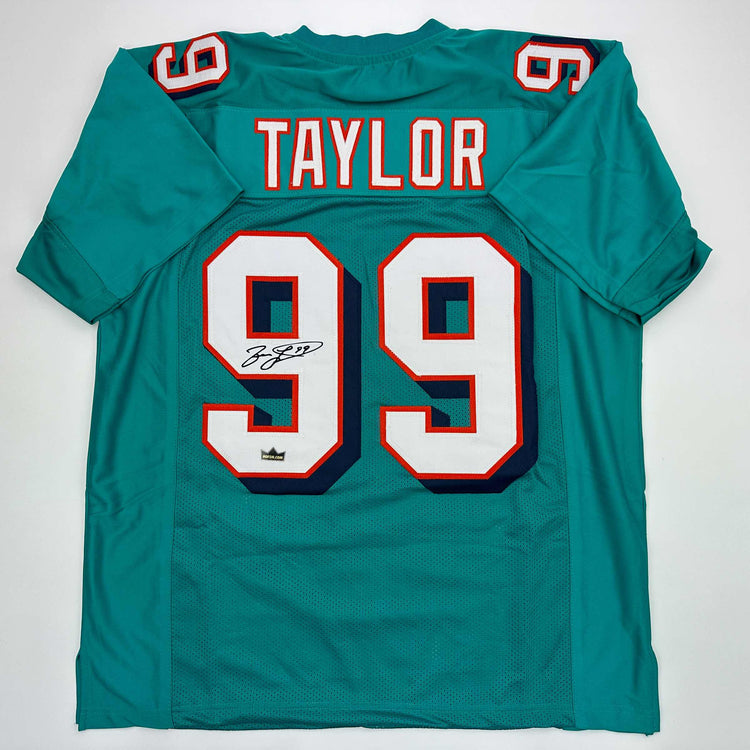 Facsimile Autographed Jason Taylor Miami Teal Reprint Laser Auto Football Jersey Size Men's XL