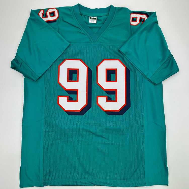 Facsimile Autographed Jason Taylor Miami Teal Reprint Laser Auto Football Jersey Size Men's XL