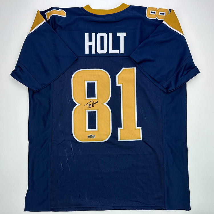 Facsimile Autographed Torry Holt St. Louis Navy Blue Reprint Laser Auto Football Jersey Size Men's XL