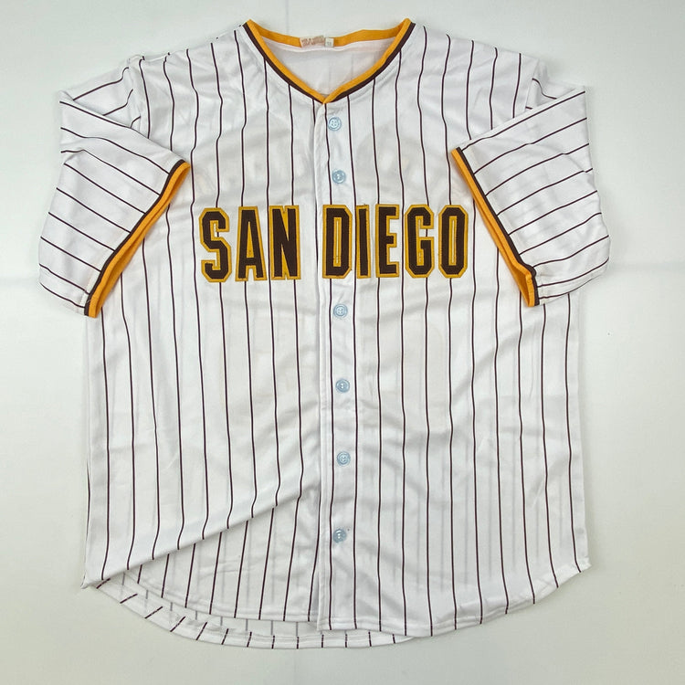 Autographed/Signed Fernando Tatis Jr. Slam Diego San Pinstripe Baseball Jersey JSA COA