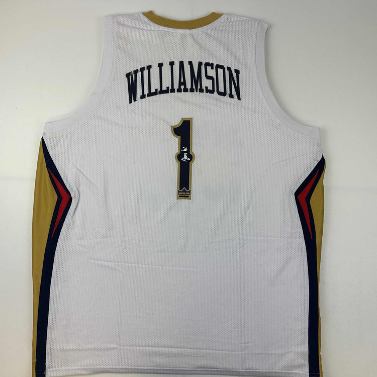 Facsimile Autographed Zion Williamson New Orleans White Reprint Laser Auto Basketball Jersey Size Men's XL