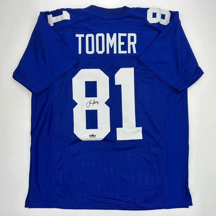Facsimile Autographed Amani Toomer New York Blue Reprint Laser Auto Football Jersey Size Men's XL