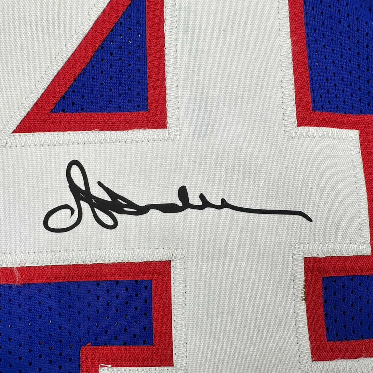 Framed Facsimile Autographed Ottis Anderson 35x39 New York Blue Reprint Laser Auto Football Jersey
