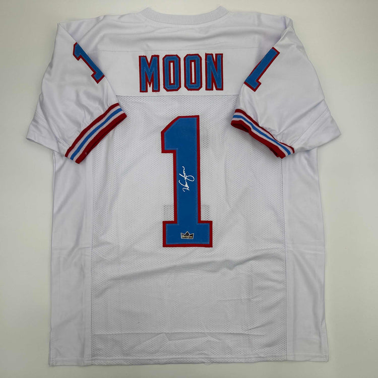Facsimile Autographed Warren Moon Houston White Reprint Laser Auto Football Jersey Size Men's XL
