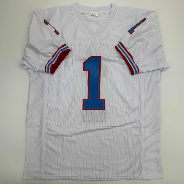 Facsimile Autographed Warren Moon Houston White Reprint Laser Auto Football Jersey Size Men's XL