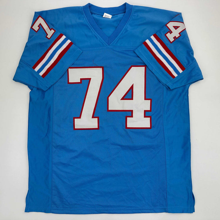 Facsimile Autographed Bruce Matthews Houston Blue Reprint Laser Auto Football Jersey Size Men's XL