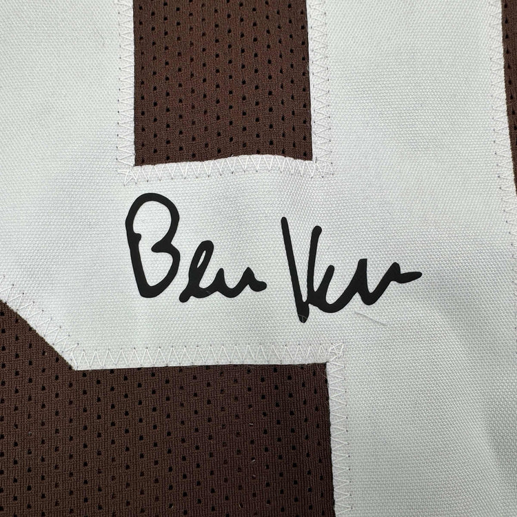 Framed Facsimile Autographed Bernie Kosar 35x39 Cleveland Brown Reprint Laser Auto Football Jersey