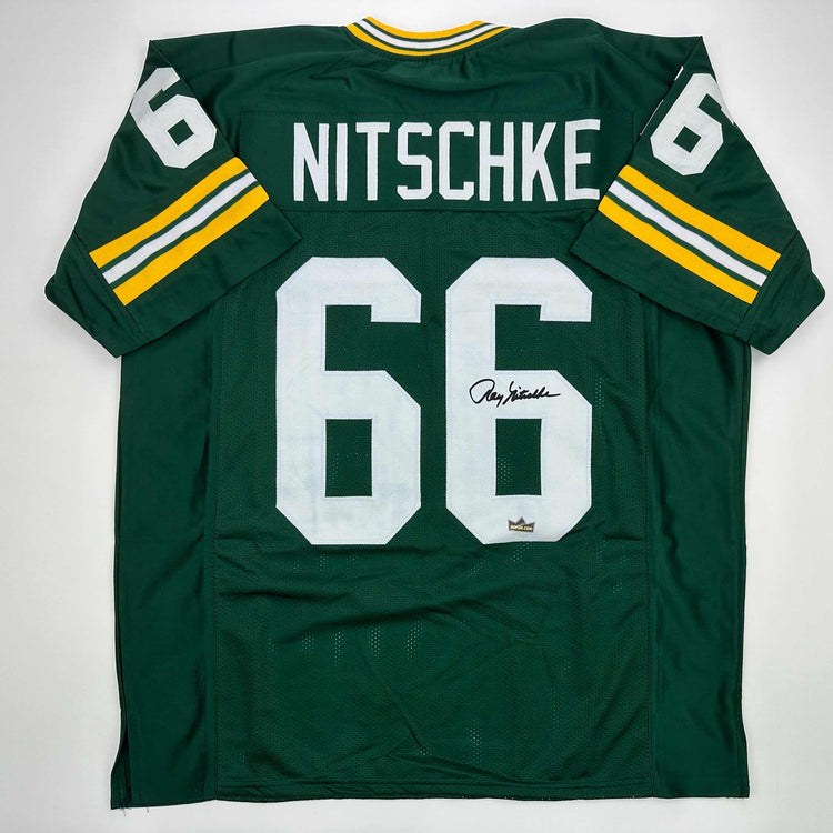Facsimile Autographed Ray Nitschke Green Bay Green Reprint Laser Auto Football Jersey Size Men's XL