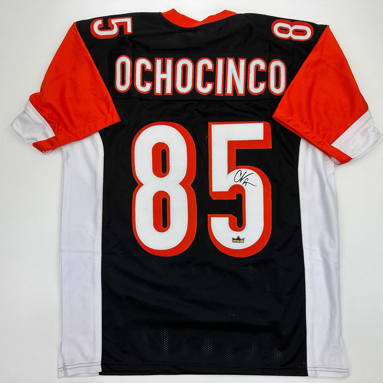 Facsimile Autographed Chad Ochocinco (Johnson) Cincinnati Black Reprint Laser Auto Football Jersey Size Men's XL