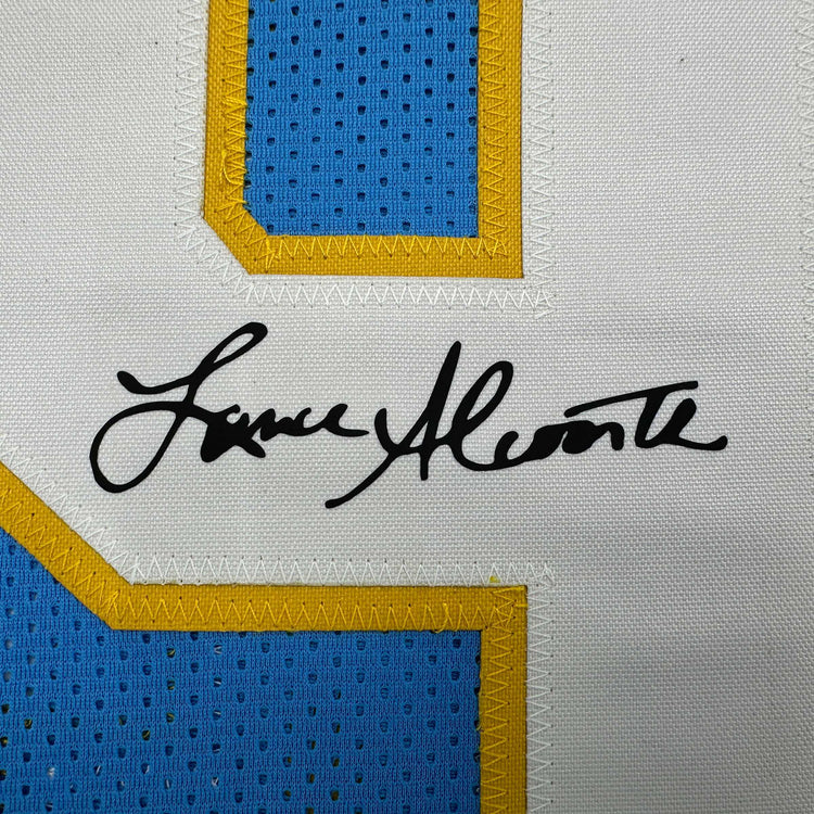 Framed Facsimile Autographed Lance Alworth 35x39 San Diego Powder Blue Reprint Laser Auto Football Jersey