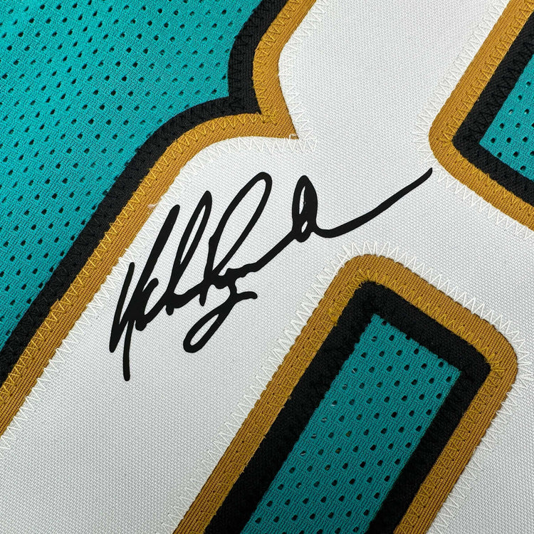 Framed Facsimile Autographed Mark Brunell 35x39 Jacksonville Teal Reprint Laser Auto Football Jersey