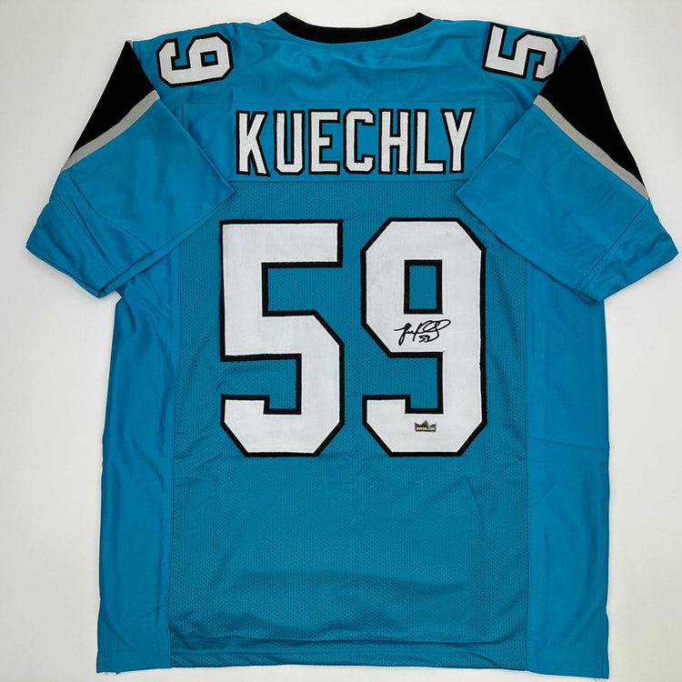 Facsimile Autographed Luke Kuechly Carolina Blue Reprint Laser Auto Football Jersey Size Men's XL