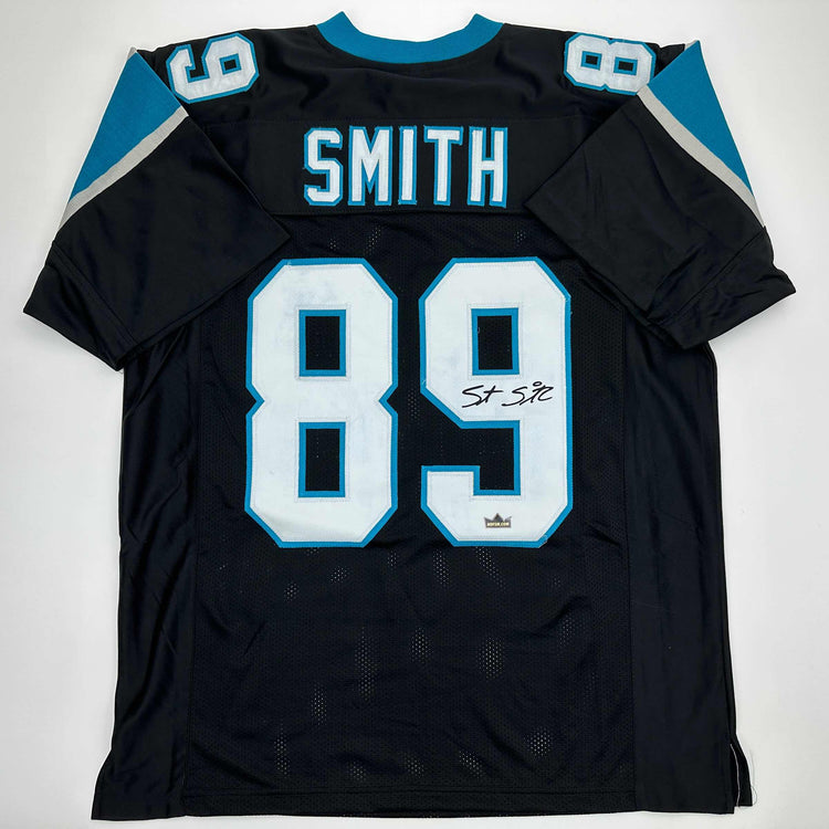 Facsimile Autographed Steve Smith Sr. Carolina Black Reprint Laser Auto Football Jersey Size Men's XL