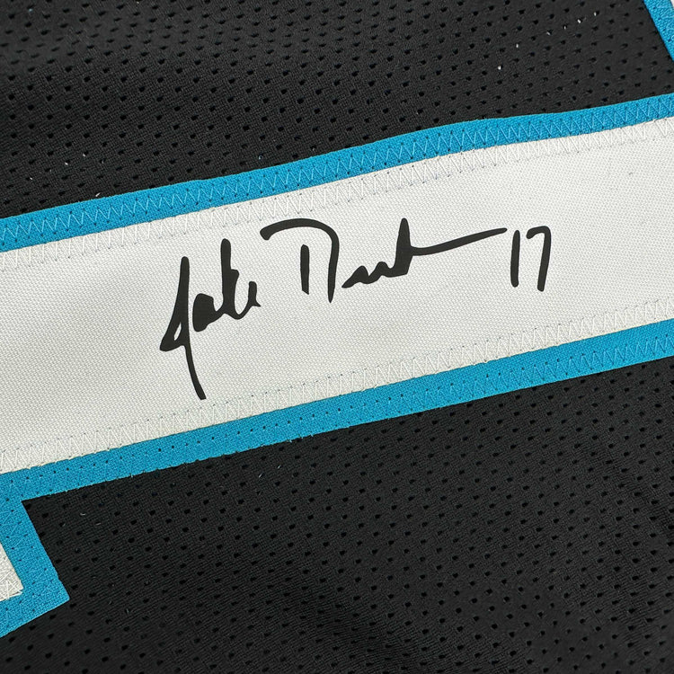 Framed Facsimile Autographed Jake Delhomme 35x39 Carolina Black Reprint Laser Auto Football Jersey