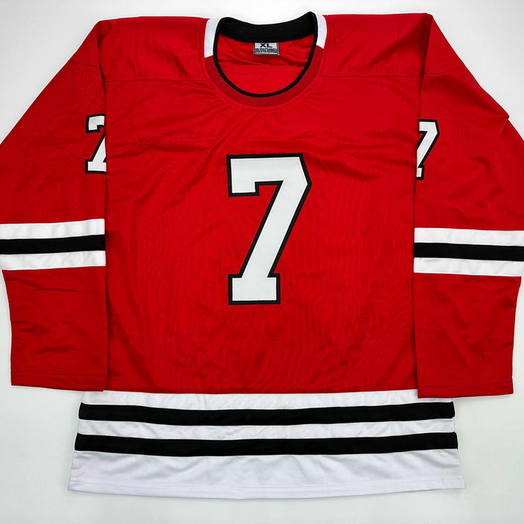 Facsimile Autographed Chris Chelios Chicago Red Reprint Laser Auto Hockey Jersey Size Men's XL