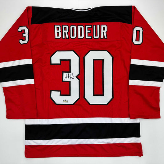 Facsimile Autographed Martin Brodeur New Jersey Red Reprint Laser Auto Hockey Jersey Size Men's XL