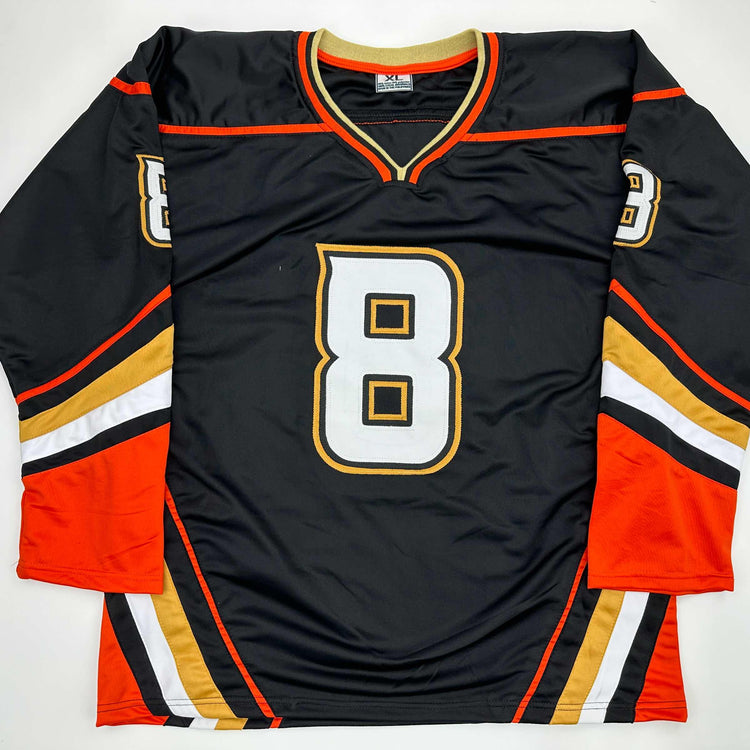 Facsimile Autographed Teemu Selanne Anaheim Black Reprint Laser Auto Hockey Jersey Size Men's XL