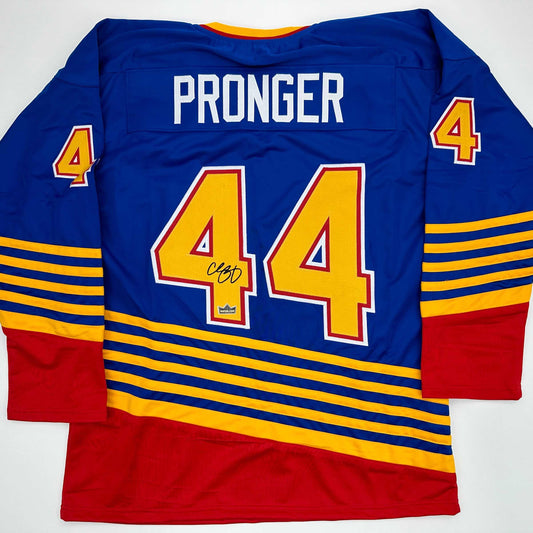 Facsimile Autographed Chris Pronger St. Louis Blue Reprint Laser Auto Hockey Jersey Size Men's XL