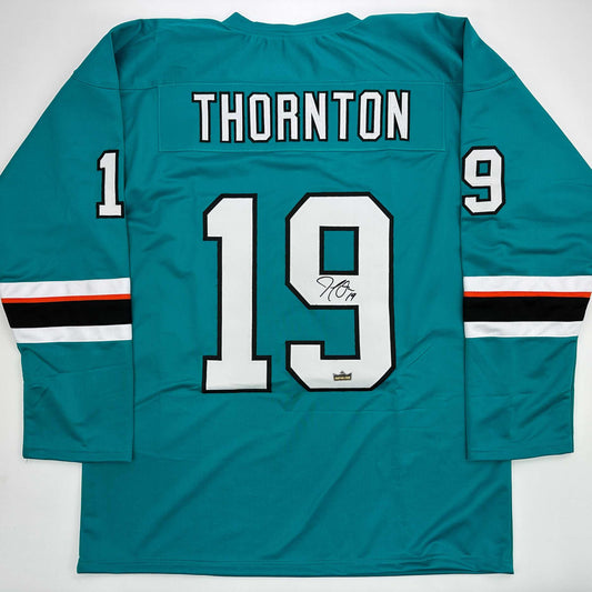 Facsimile Autographed Joe Thornton San Jose Teal Reprint Laser Auto Hockey Jersey Size Men's XL