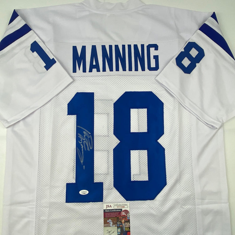 Autographed/Signed Peyton Manning Indianapolis White Football Jersey JSA COA