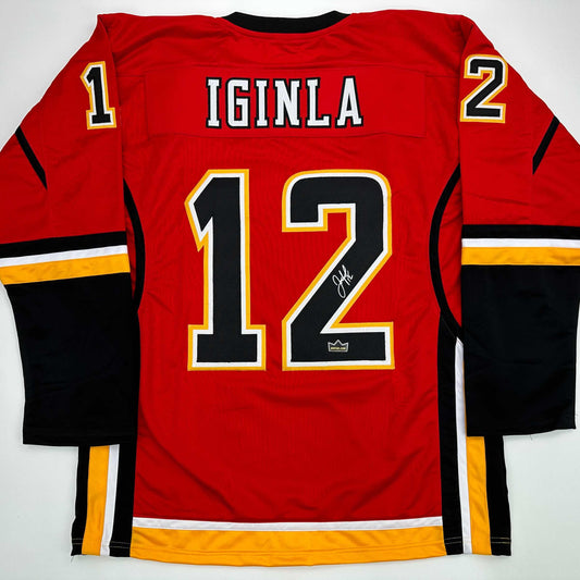 Facsimile Autographed Jarome Iginla Calgary Red Reprint Laser Auto Hockey Jersey Size Men's XL