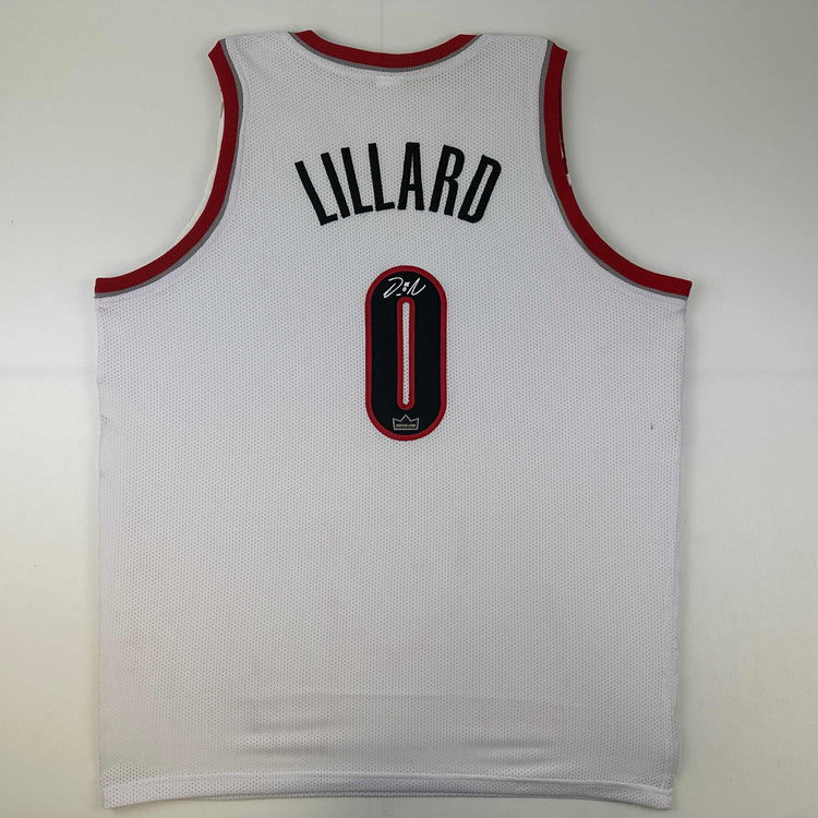 Facsimile Autographed Damian Lillard Portland White Reprint Laser Auto Basketball Jersey Size Men's XL