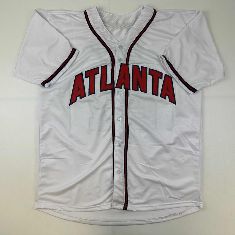 Facsimile Autographed Austin Riley Atlanta White Reprint Laser Auto Baseball Jersey Size Men's XL