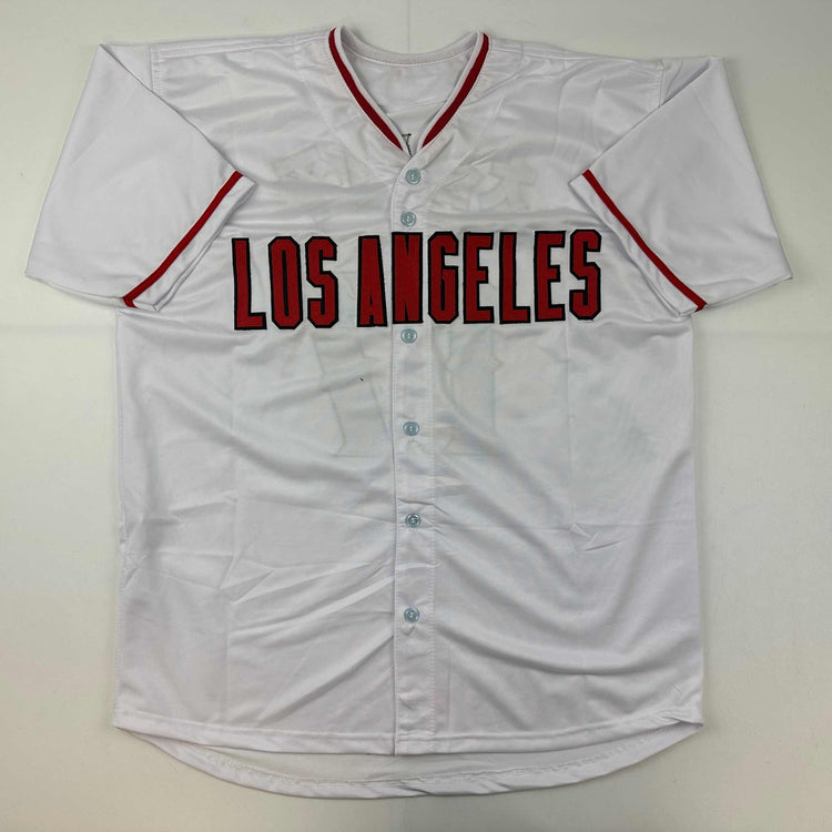 Facsimile Autographed Shohei Ohtani Kanji Los Angeles LA Anaheim White Reprint Laser Auto Baseball Jersey Size Men's XL
