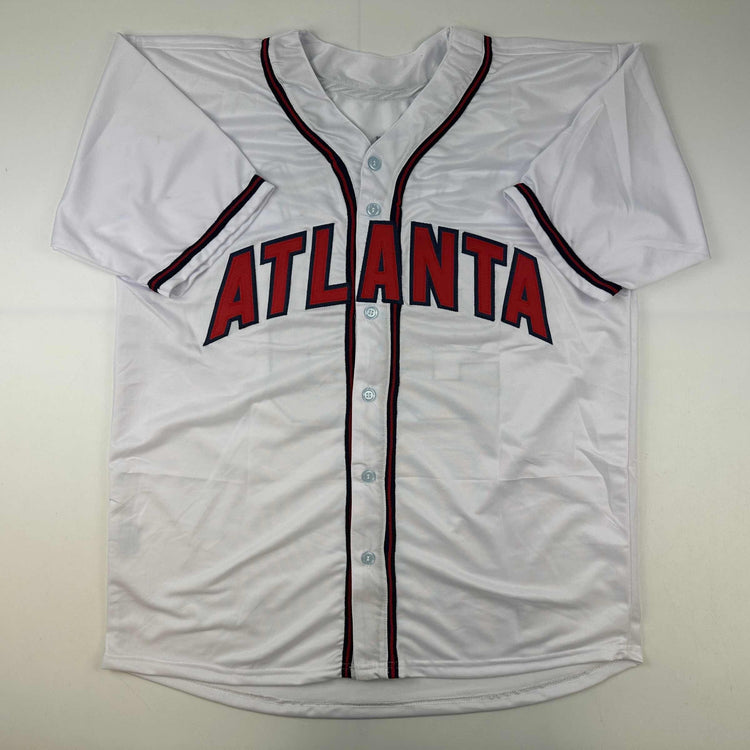 Facsimile Autographed Spencer Strider Atlanta White Reprint Laser Auto Baseball Jersey Size Men's XL