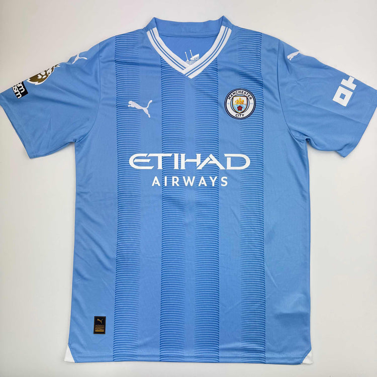 Autographed/Signed Erling Haaland Manchester City Blue Soccer Futbol Jersey Beckett BAS COA