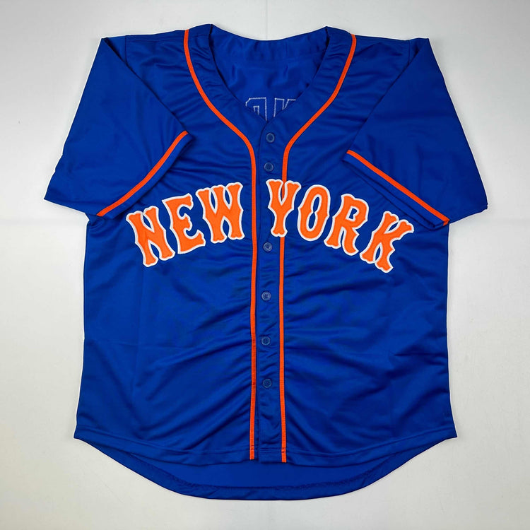 Facsimile Autographed Francisco Lindor New York Blue Reprint Laser Auto Baseball Jersey Size Men's XL