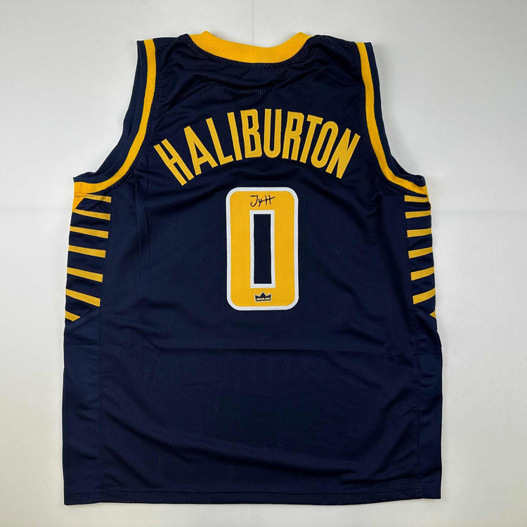 Facsimile Autographed Tyrese Haliburton Indiana Blue Reprint Laser Auto Basketball Jersey Size Men's XL