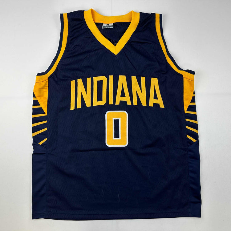 Facsimile Autographed Tyrese Haliburton Indiana Blue Reprint Laser Auto Basketball Jersey Size Men's XL