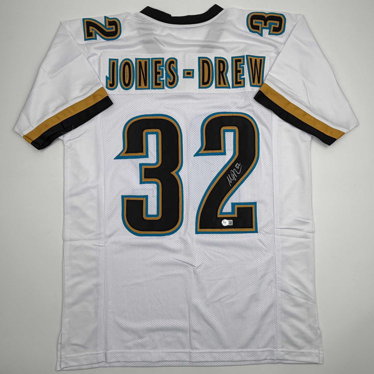 Autographed/Signed Maurice Jones-Drew Jacksonville White Football Jersey Beckett BAS COA