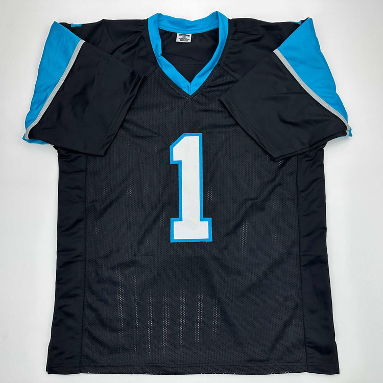 Facsimile Autographed Cam Newton Carolina Black Reprint Laser Auto Football Jersey Size Men's XL