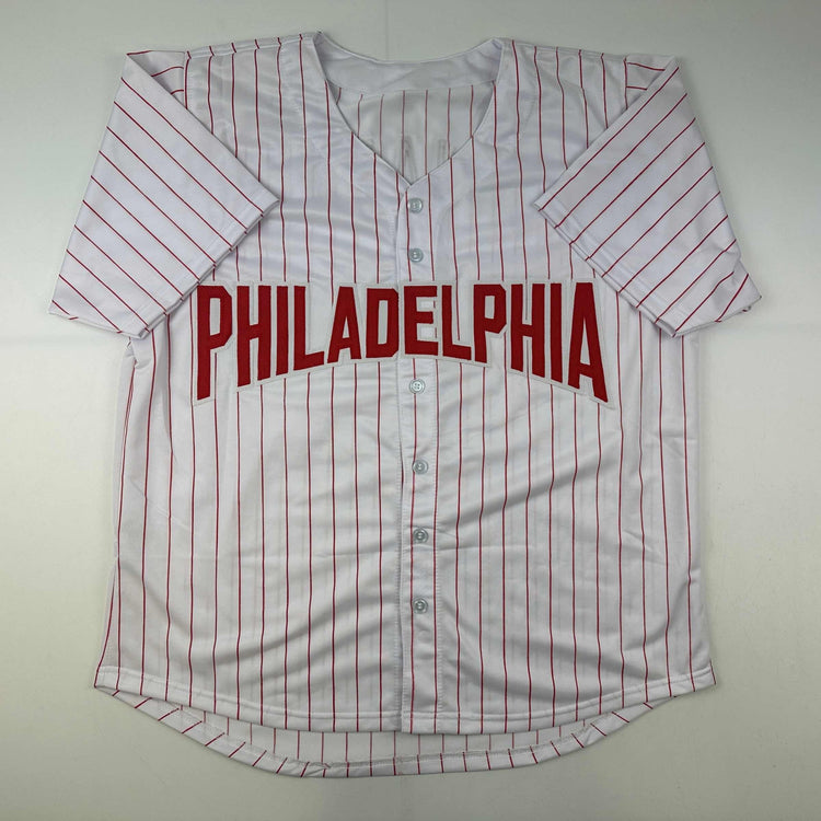 Facsimile Autographed Kyle Schwarber Philadelphia Pinstripe Reprint Laser Auto Baseball Jersey Size Men's XL