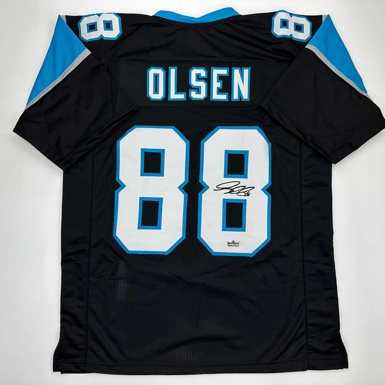 Facsimile Autographed Greg Olsen Carolina Black Reprint Laser Auto Football Jersey Size Men's XL