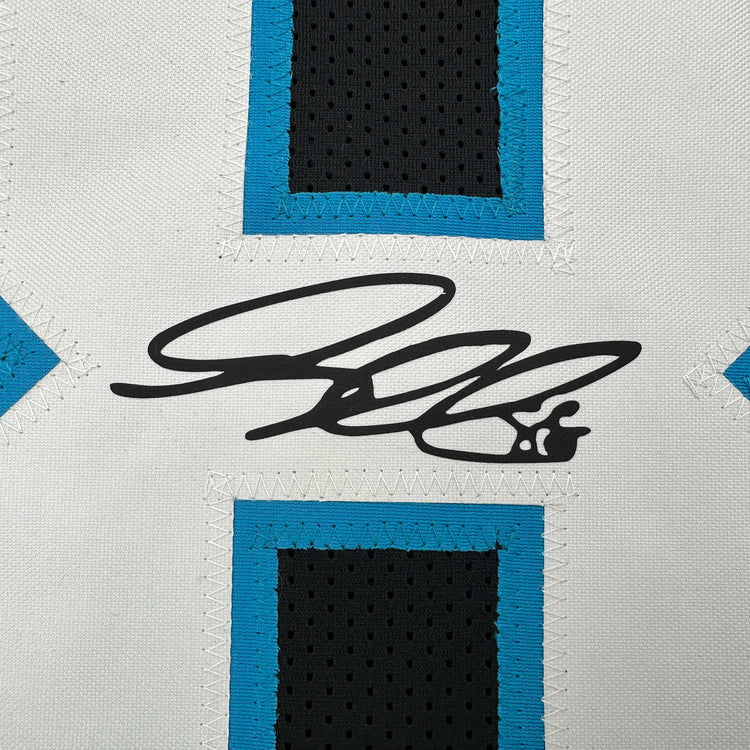 Facsimile Autographed Greg Olsen Carolina Black Reprint Laser Auto Football Jersey Size Men's XL