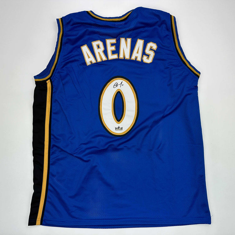 Facsimile Autographed Gilbert Arenas Washington Blue Reprint Laser Auto Basketball Jersey Size Men's XL