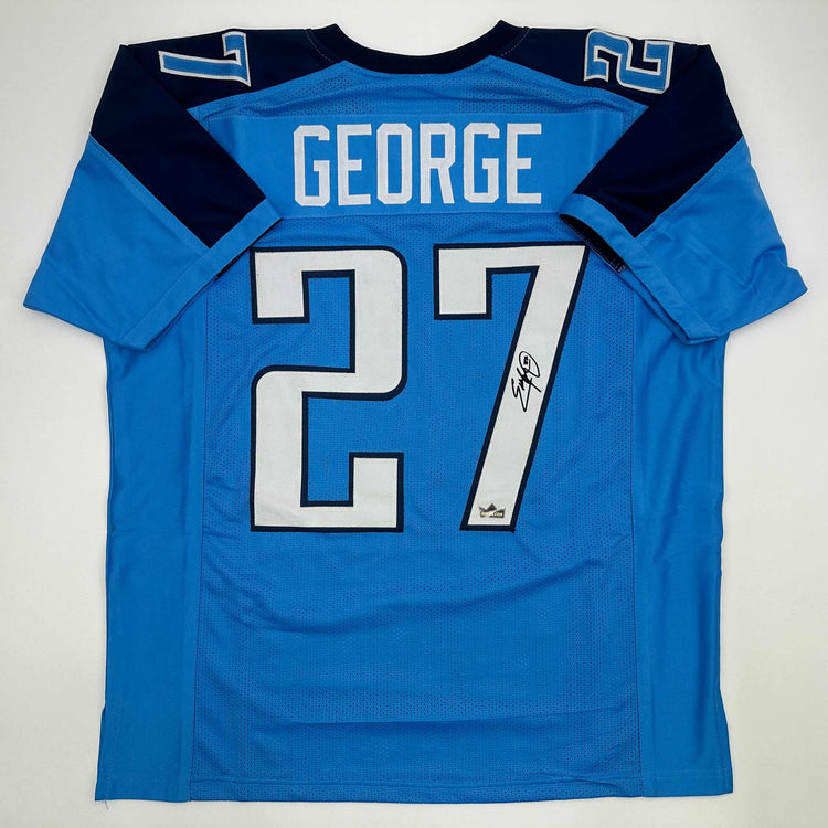 Facsimile Autographed Eddie George Tennessee Blue Reprint Laser Auto Football Jersey Size Men's XL