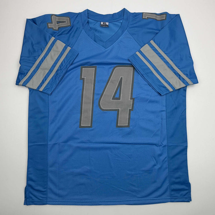Autographed/Signed Amon-Ra St. Brown Detroit Blue Football Jersey Beckett BAS COA