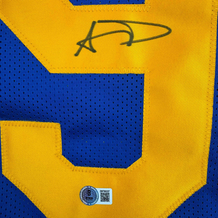 Autographed/Signed Aaron Donald Los Angeles LA Retro Blue Football Jersey Beckett BAS COA