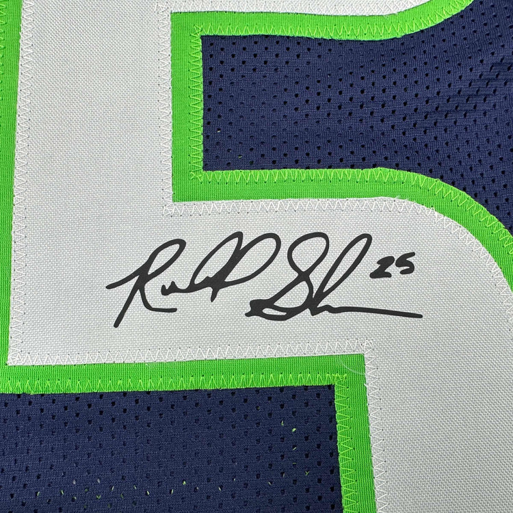 Facsimile Autographed Richard Sherman Seattle Blue Reprint Laser Auto Football Jersey Size Men's XL