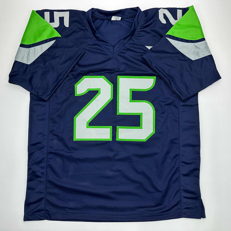 Facsimile Autographed Richard Sherman Seattle Blue Reprint Laser Auto Football Jersey Size Men's XL