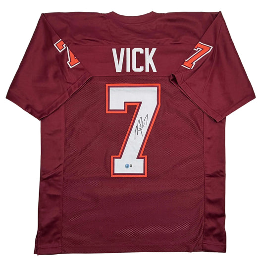 Autographed/Signed Michael Mike Vick Virginia Tech Maroon College Football Jersey Beckett BAS COA