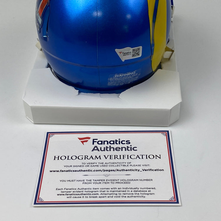 Autographed/Signed Cooper Kupp Super Bowl LVI Champions Los Angeles Rams Mini Football Helmet Fanatics COA
