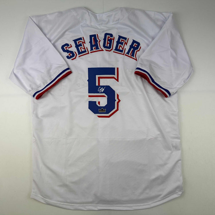 Facsimile Autographed Corey Seager Texas White Reprint Laser Auto Baseball Jersey Size Men's XL