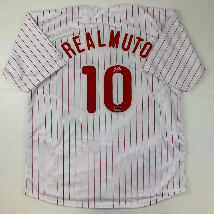 Facsimile Autographed JT J.T. Realmuto Philadelphia Pinstripe Reprint Laser Auto Baseball Jersey Size Men's XL