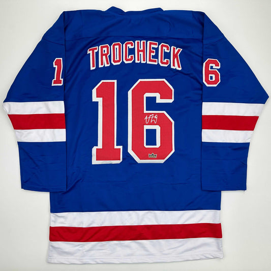 Facsimile Autographed Vincent Trocheck New York Blue Reprint Laser Auto Hockey Jersey Size Men's XL