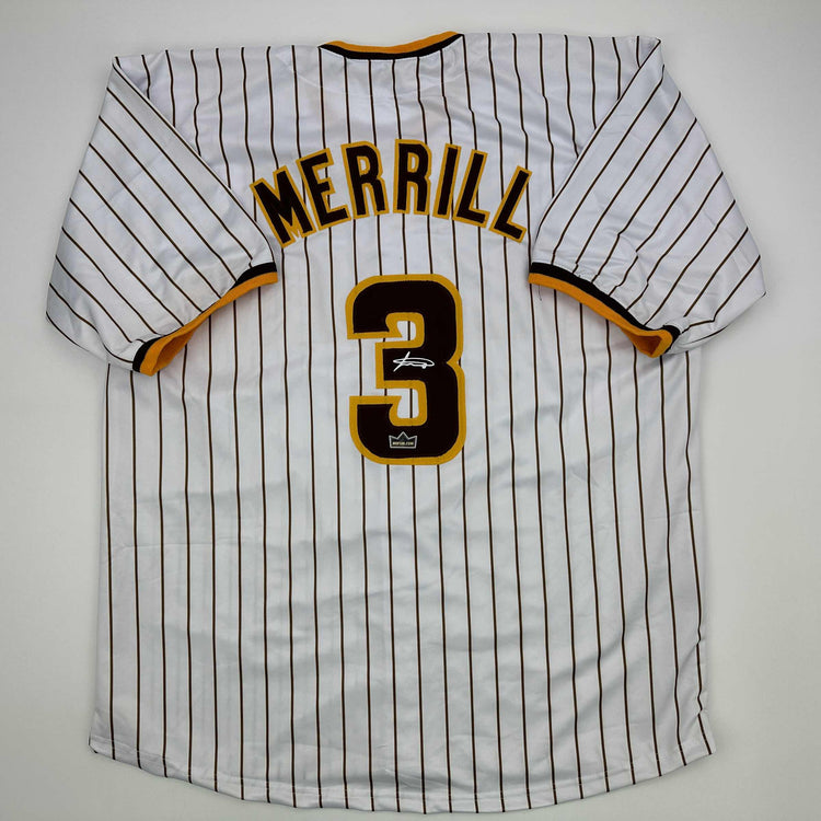 Facsimile Autographed Jackson Merrill San Diego Pinstripe Reprint Laser Auto Baseball Jersey Size Men's XL